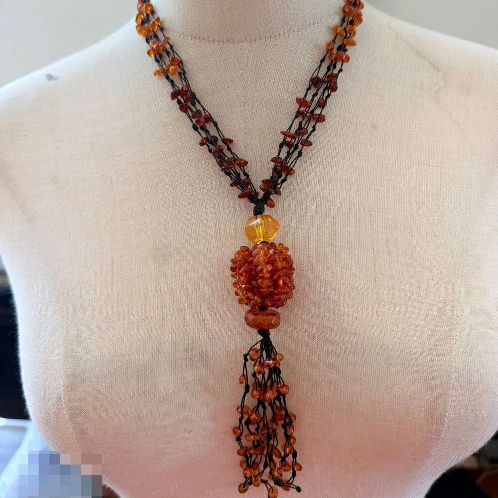 Baltic Amber Multi Strand Tassel Necklace